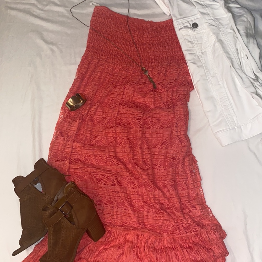 Bright Coral color Spring Maxi dress fits Medium uo to XL